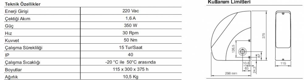 Nice Soon Otomatik Garaj Kapısı Motoru teknik özellikleri