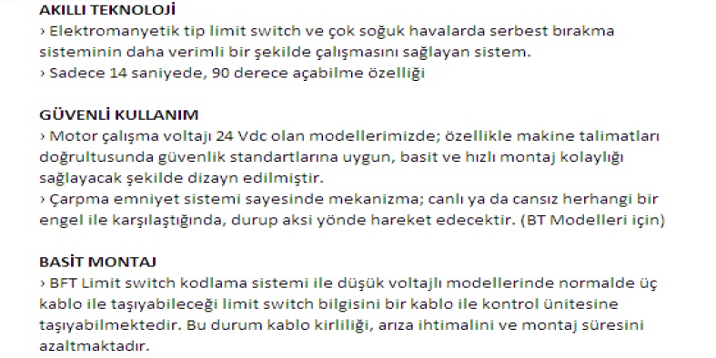 Bft Phobos N Elektromekanik Kanatlı Kapı Motoru teknik özellikleri